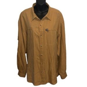 The North Face orange/black gingham plaid button down casual shirt size XL